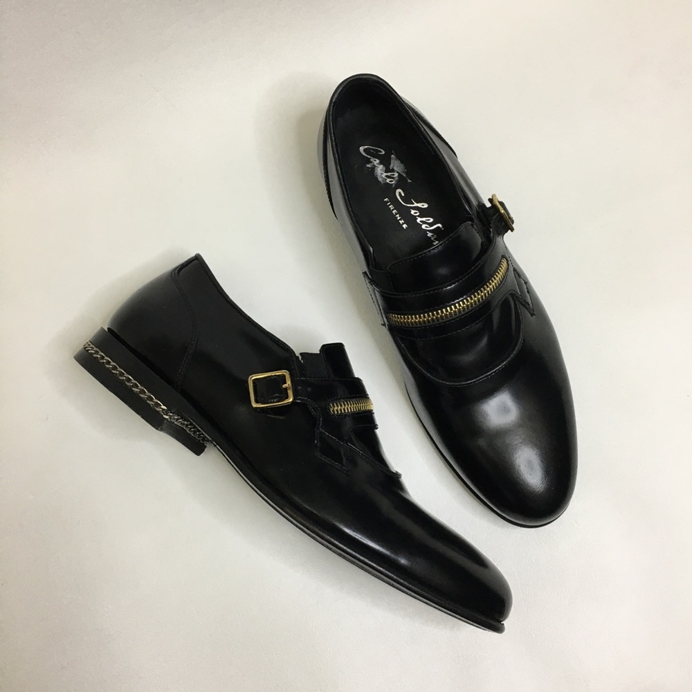 Carlo Soldaini Italian loafer Black Patent Leather Chain Heel Size 5 (UK) 6 (US)